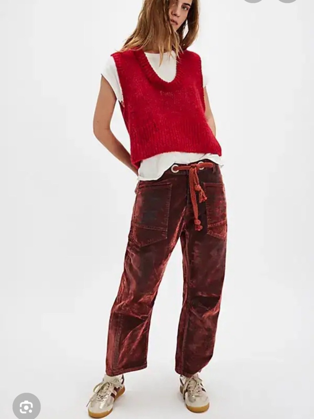 Free People Red Velvet Cargo Pants